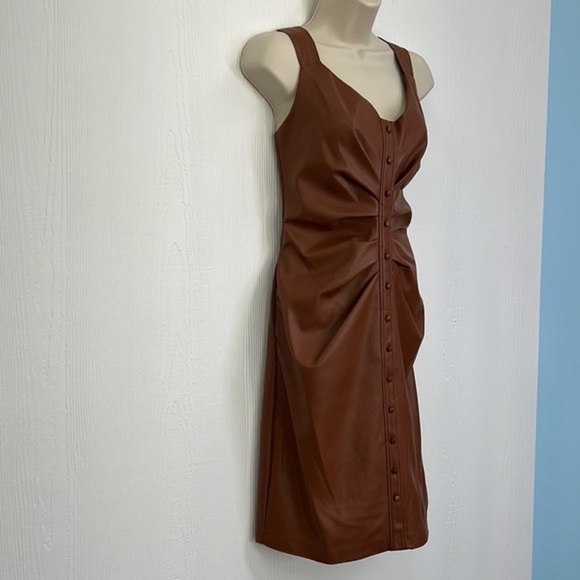 Guess - Pleather Brown Midi Button Down Strap Pocket Dress Size 4 - Picture 4 of 13